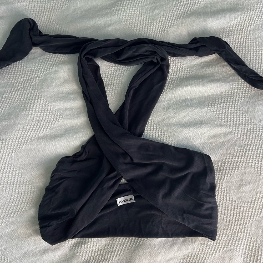 Dark grey iNAMORATA wrap halter top